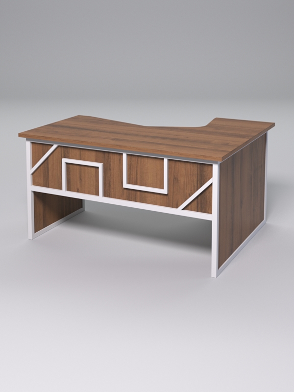 Стол эргономичный левосторонний НТ-040 СТРОНГ в стиле ЛОФТ декор №4, Орех + металлический каркас Белый