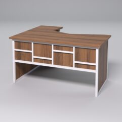 Стол эргономичный правосторонний НТ-040 СТРОНГ в стиле ЛОФТ декор №3, Орех + металлический каркас Белый