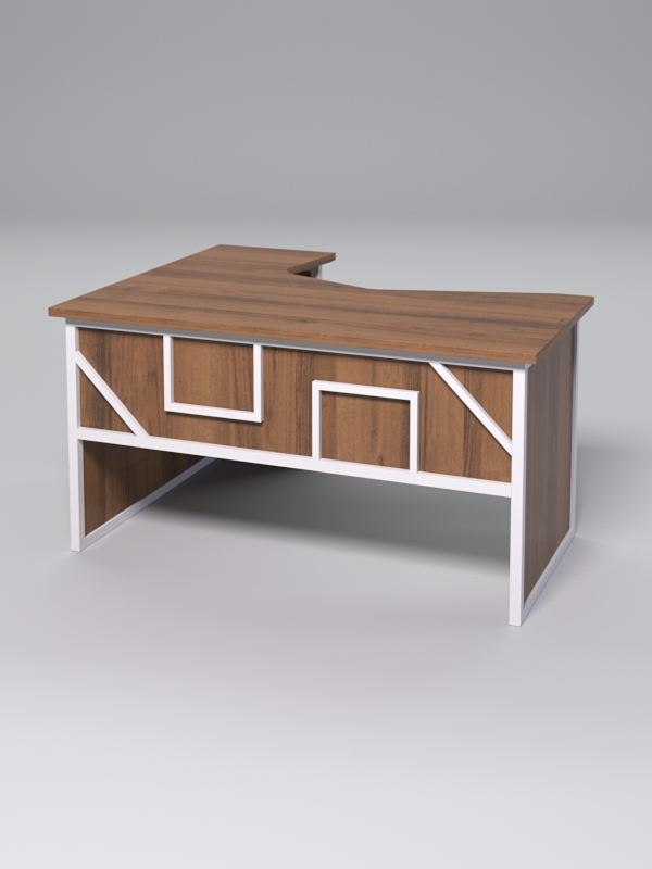 Стол эргономичный правосторонний НТ-040 СТРОНГ в стиле ЛОФТ декор №4, Орех + металлический каркас Белый