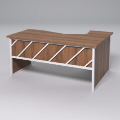 Стол эргономичный левосторонний НТ-060 СТРОНГ в стиле ЛОФТ декор №2, Орех + металлический каркас Белый