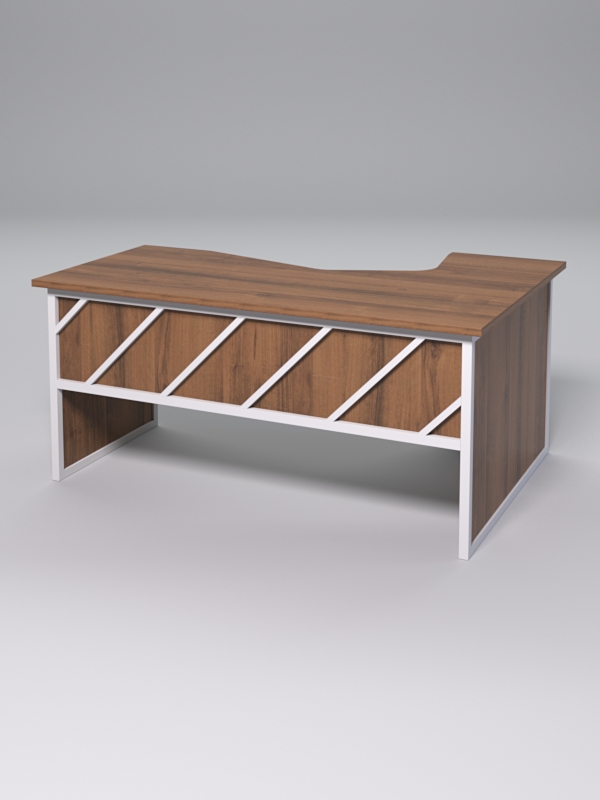 Стол эргономичный левосторонний НТ-060 СТРОНГ в стиле ЛОФТ декор №2, Орех + металлический каркас Белый