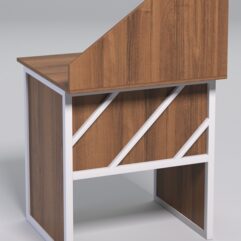 Стол рабочий офисный С-01 с экраном СТРОНГ в стиле ЛОФТ декор №2, Орех + металлический каркас Белый