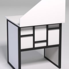 Стол рабочий офисный С-01 с экраном СТРОНГ в стиле ЛОФТ декор №3, Белый