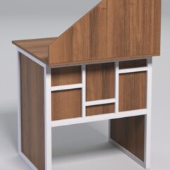 Стол рабочий офисный С-01 с экраном СТРОНГ в стиле ЛОФТ декор №3, Орех + металлический каркас Белый