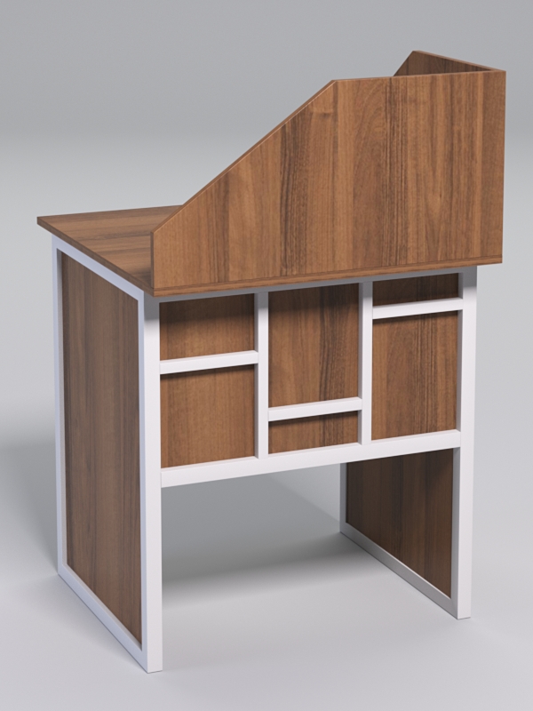 Стол рабочий офисный С-01 с экраном СТРОНГ в стиле ЛОФТ декор №3, Орех + металлический каркас Белый