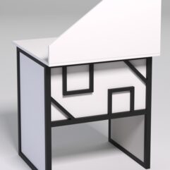 Стол рабочий офисный С-01 с экраном СТРОНГ в стиле ЛОФТ декор №4, Белый