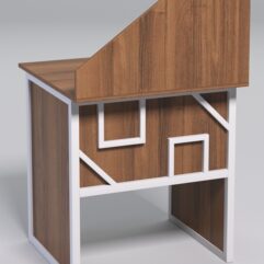 Стол рабочий офисный С-01 с экраном СТРОНГ в стиле ЛОФТ декор №4, Орех + металлический каркас Белый