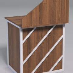 Стол рабочий офисный С-01А с экраном СТРОНГ в стиле ЛОФТ декор №2, Орех + металлический каркас Белый