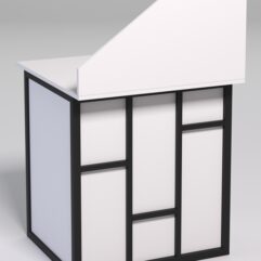 Стол рабочий офисный С-01А с экраном СТРОНГ в стиле ЛОФТ декор №3, Белый