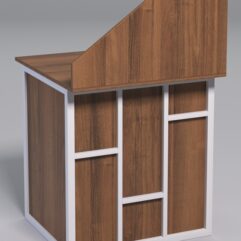 Стол рабочий офисный С-01А с экраном СТРОНГ в стиле ЛОФТ декор №3, Орех + металлический каркас Белый