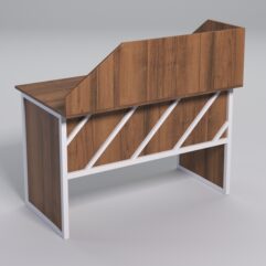 Стол рабочий офисный С-02 с экраном СТРОНГ в стиле ЛОФТ декор №2, Орех + металлический каркас Белый