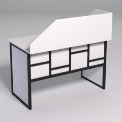 Стол рабочий офисный С-02 с экраном СТРОНГ в стиле ЛОФТ декор №3, Белый