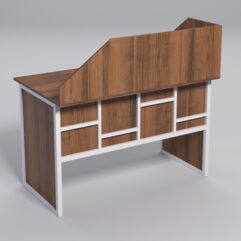 Стол рабочий офисный С-02 с экраном СТРОНГ в стиле ЛОФТ декор №3, Орех + металлический каркас Белый