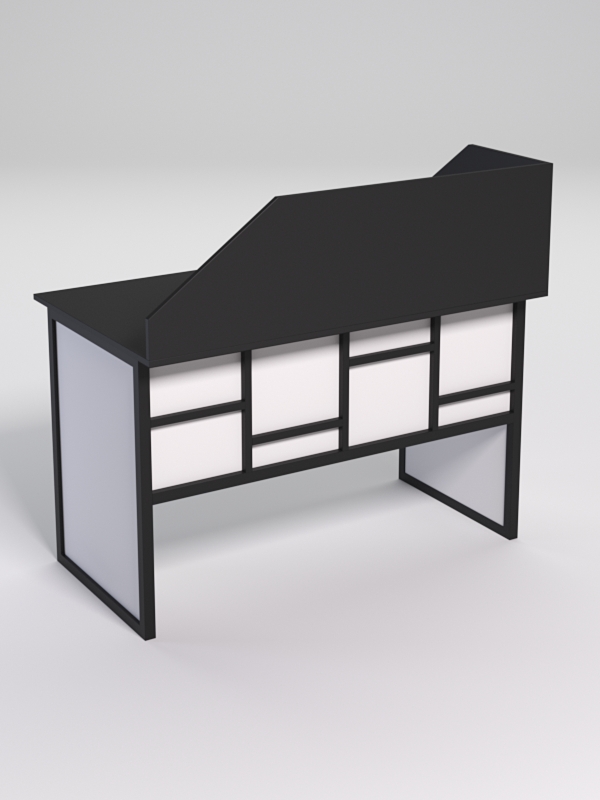 Стол рабочий офисный С-02 с экраном СТРОНГ в стиле ЛОФТ декор №3, Черный и Белый