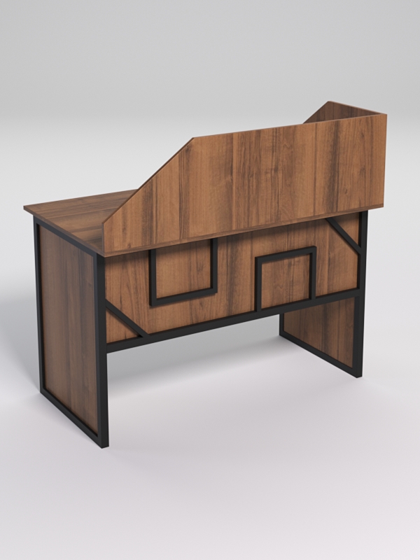 Стол рабочий офисный С-02 с экраном СТРОНГ в стиле ЛОФТ декор №4, Орех