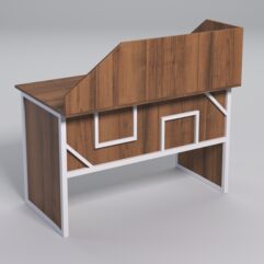 Стол рабочий офисный С-02 с экраном СТРОНГ в стиле ЛОФТ декор №4, Орех + металлический каркас Белый