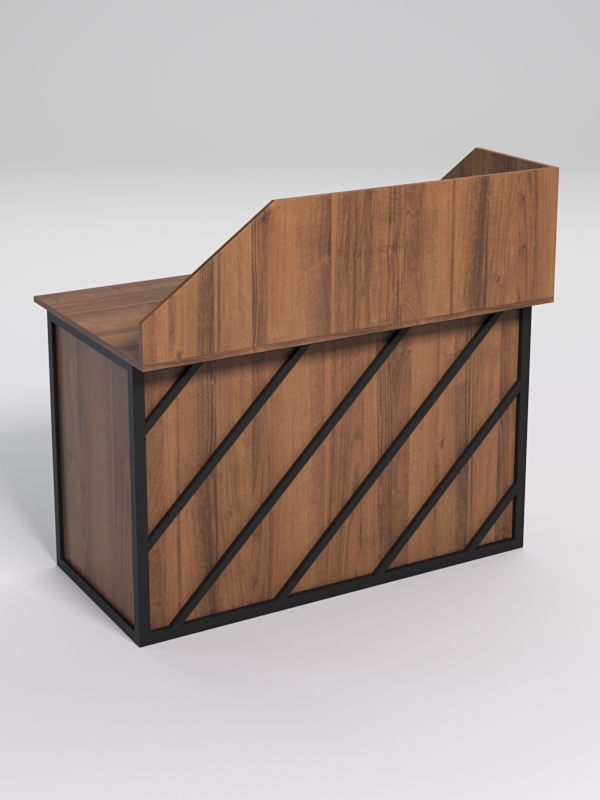 Стол рабочий офисный С-02А с экраном СТРОНГ в стиле ЛОФТ декор №2, Орех