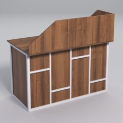 Стол рабочий офисный С-02А с экраном СТРОНГ в стиле ЛОФТ декор №3, Орех + металлический каркас Белый