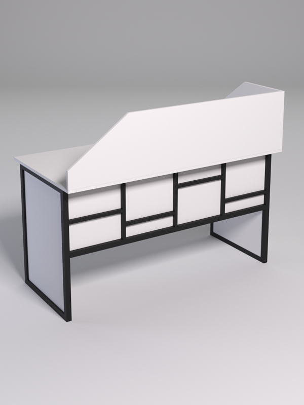 Стол рабочий офисный С-03 с экраном СТРОНГ в стиле ЛОФТ декор №3, Белый