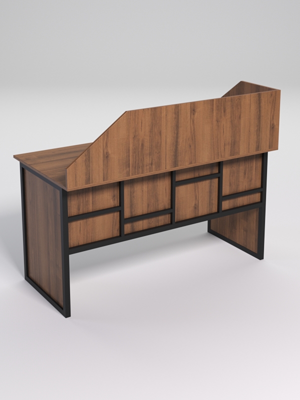 Стол рабочий офисный С-03 с экраном СТРОНГ в стиле ЛОФТ декор №3, Орех