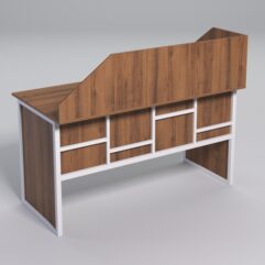 Стол рабочий офисный С-03 с экраном СТРОНГ в стиле ЛОФТ декор №3, Орех + металлический каркас Белый