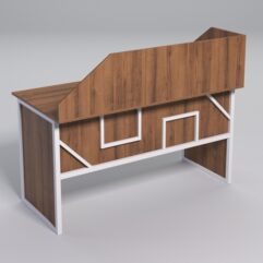 Стол рабочий офисный С-03 с экраном СТРОНГ в стиле ЛОФТ декор №4, Орех + металлический каркас Белый