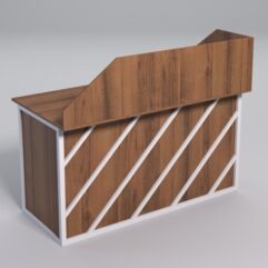 Стол рабочий офисный С-03А с экраном СТРОНГ в стиле ЛОФТ декор №2, Орех + металлический каркас Белый