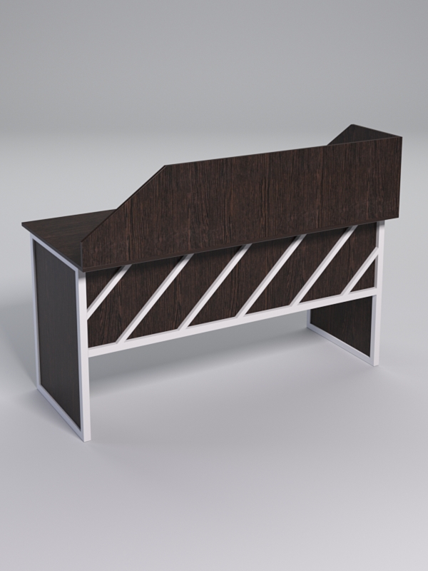 Стол рабочий офисный С-04 с экраном СТРОНГ в стиле ЛОФТ декор №2, Дуб Венге + металлический каркас Белый