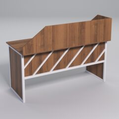 Стол рабочий офисный С-04 с экраном СТРОНГ в стиле ЛОФТ декор №2, Орех + металлический каркас Белый