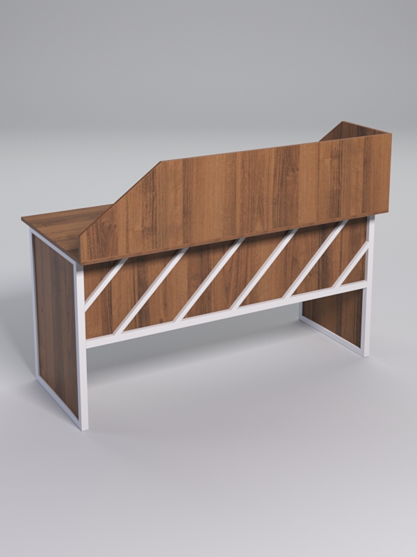 Стол рабочий офисный С-04 с экраном СТРОНГ в стиле ЛОФТ декор №2, Орех + металлический каркас Белый