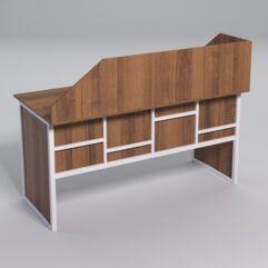 Стол рабочий офисный С-04 с экраном СТРОНГ в стиле ЛОФТ декор №3, Орех + металлический каркас Белый