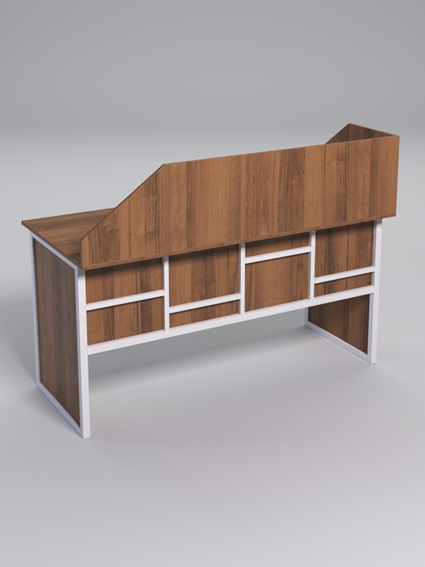 Стол рабочий офисный С-04 с экраном СТРОНГ в стиле ЛОФТ декор №3, Орех + металлический каркас Белый