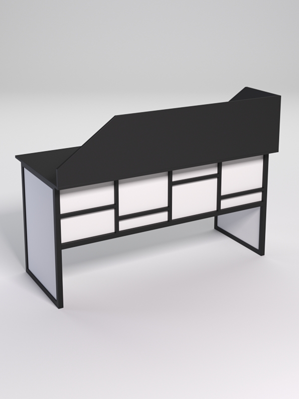 Стол рабочий офисный С-04 с экраном СТРОНГ в стиле ЛОФТ декор №3, Черный и Белый