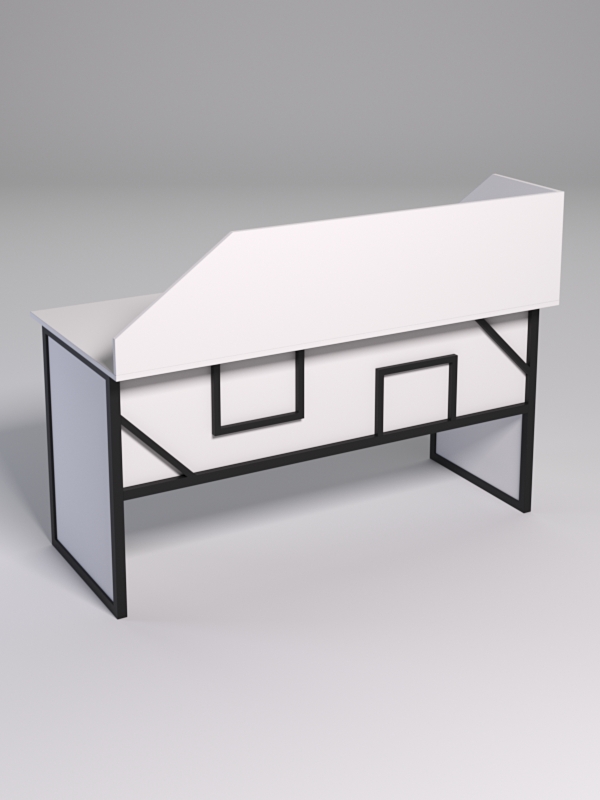 Стол рабочий офисный С-04 с экраном СТРОНГ в стиле ЛОФТ декор №4, Белый