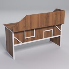 Стол рабочий офисный С-04 с экраном СТРОНГ в стиле ЛОФТ декор №4, Орех + металлический каркас Белый