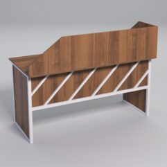 Стол рабочий офисный С-04А с экраном СТРОНГ в стиле ЛОФТ декор №2, Орех + металлический каркас Белый