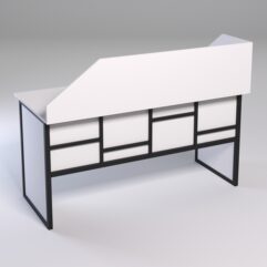 Стол рабочий офисный С-04А с экраном СТРОНГ в стиле ЛОФТ декор №3, Белый