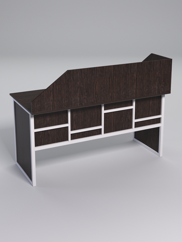 Стол рабочий офисный С-04А с экраном СТРОНГ в стиле ЛОФТ декор №3, Дуб Венге + металлический каркас Белый