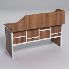 Стол рабочий офисный С-04А с экраном СТРОНГ в стиле ЛОФТ декор №3, Орех + металлический каркас Белый