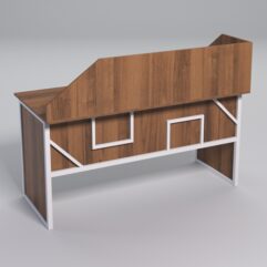 Стол рабочий офисный С-04А с экраном СТРОНГ в стиле ЛОФТ декор №4, Орех + металлический каркас Белый