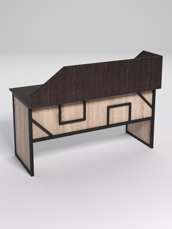 Стол рабочий офисный С-04А с экраном СТРОНГ в стиле ЛОФТ декор №4, Дуб Венге и Дуб Сонома