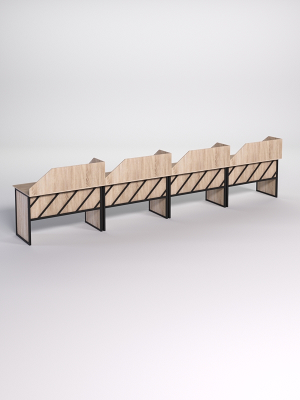 Столы рабочие офисные С-02 с экраном (комплект 4шт) СТРОНГ в стиле ЛОФТ декор №2, Дуб Сонома