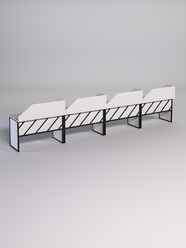 Столы рабочие офисные С-02 с экраном (комплект 4шт) СТРОНГ в стиле ЛОФТ декор №2, Белый