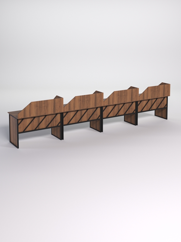 Столы рабочие офисные С-02 с экраном (комплект 4шт) СТРОНГ в стиле ЛОФТ декор №2, Орех