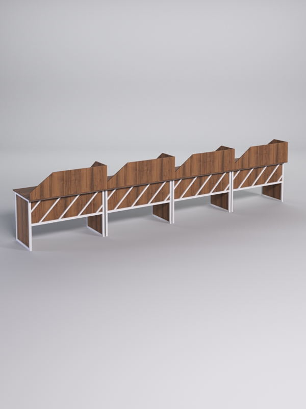 Столы рабочие офисные С-02 с экраном (комплект 4шт) СТРОНГ в стиле ЛОФТ декор №2, Орех + металлический каркас Белый