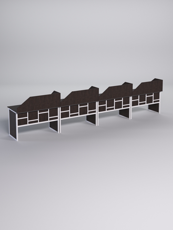 Столы рабочие офисные С-02 с экраном (комплект 4шт) СТРОНГ в стиле ЛОФТ декор №3, Дуб Венге + металлический каркас Белый