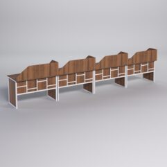 Столы рабочие офисные С-02 с экраном (комплект 4шт) СТРОНГ в стиле ЛОФТ декор №3, Орех + металлический каркас Белый