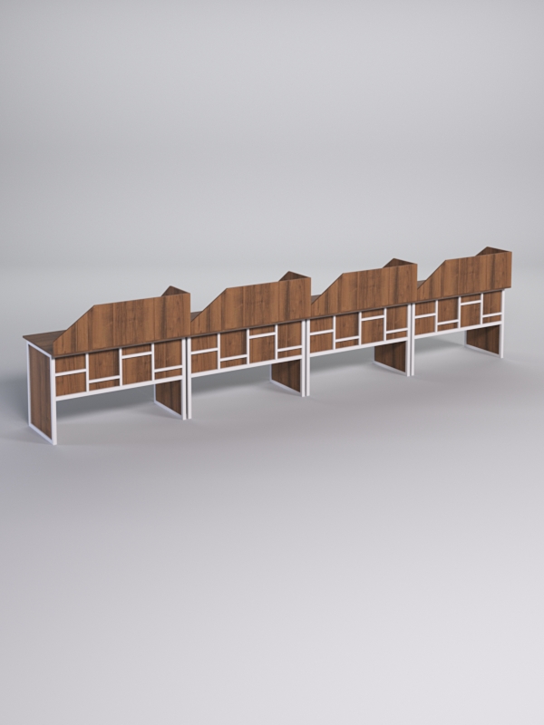 Столы рабочие офисные С-02 с экраном (комплект 4шт) СТРОНГ в стиле ЛОФТ декор №3, Орех + металлический каркас Белый