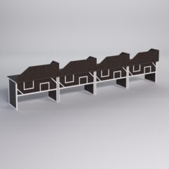 Столы рабочие офисные С-02 с экраном (комплект 4шт) СТРОНГ в стиле ЛОФТ декор №4, Дуб Венге + металлический каркас Белый