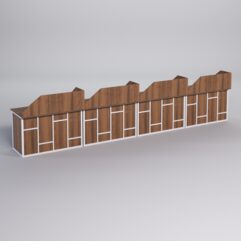 Столы рабочие офисные С-02А с экраном (комплект 4шт) СТРОНГ в стиле ЛОФТ декор №3, Орех + металлический каркас Белый